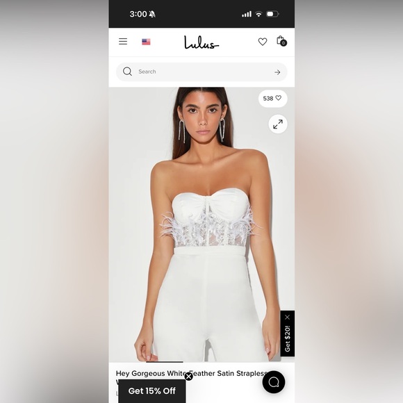 NWT Lulus Hey Gorgeous White Feather Satin Strapless Wide-Leg Jumpsuit- Size M - Picture 10 of 11